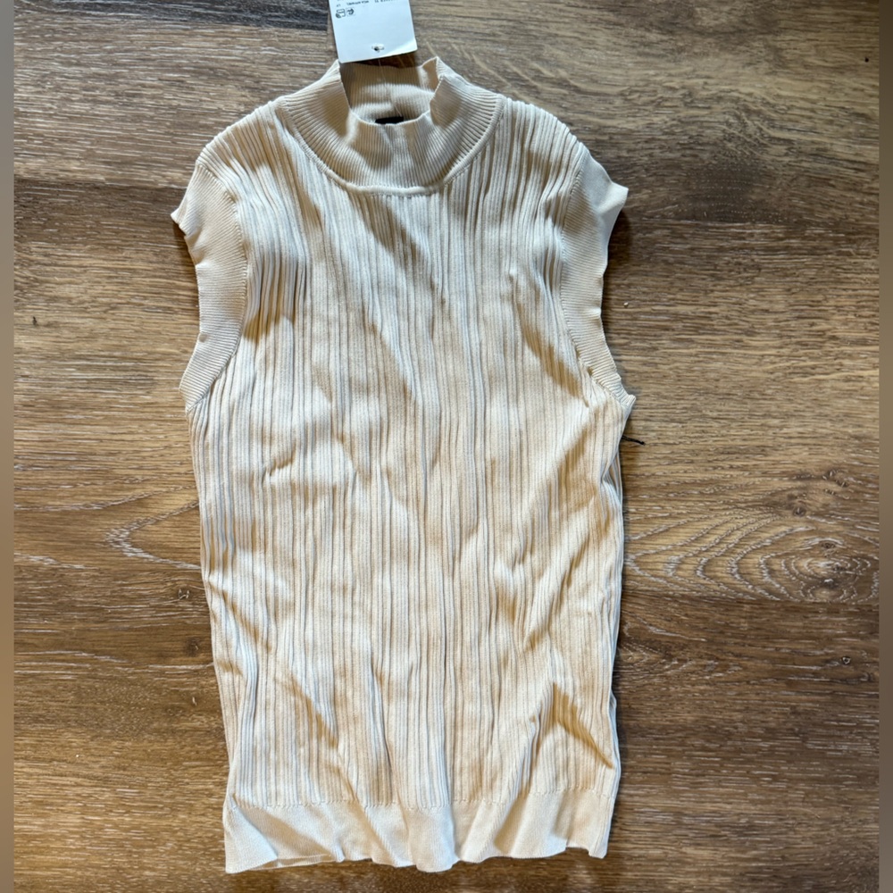 Elegant Cream Ribbed Women's Top